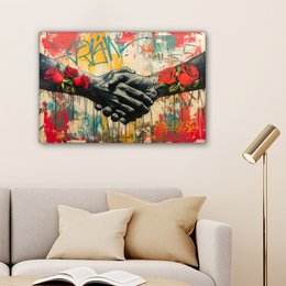 Canvas schilderij - Wanddecoratie Graffiti - Rozen - Handen - Street art - Muurdecoratie woonkamer - Slaapkamer decoratie - Kamer accessoires - Schilderijen op canvas