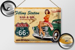 Blechschild Pinup 40x30cm Retro Gas Oil open 24 hours