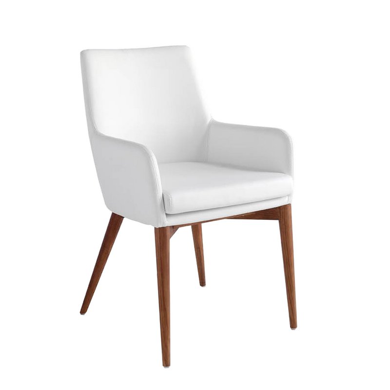 Stoel bekleed met kunstleer met walnootkleurige houten structuur