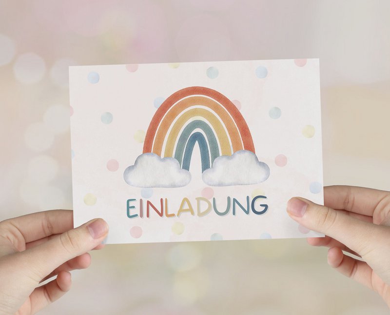 Regenboog uitnodigingskaart kinderfeestje of uitnodiging voor doop, communie, vormsel of jeugdwijding om de envelop in te vullen