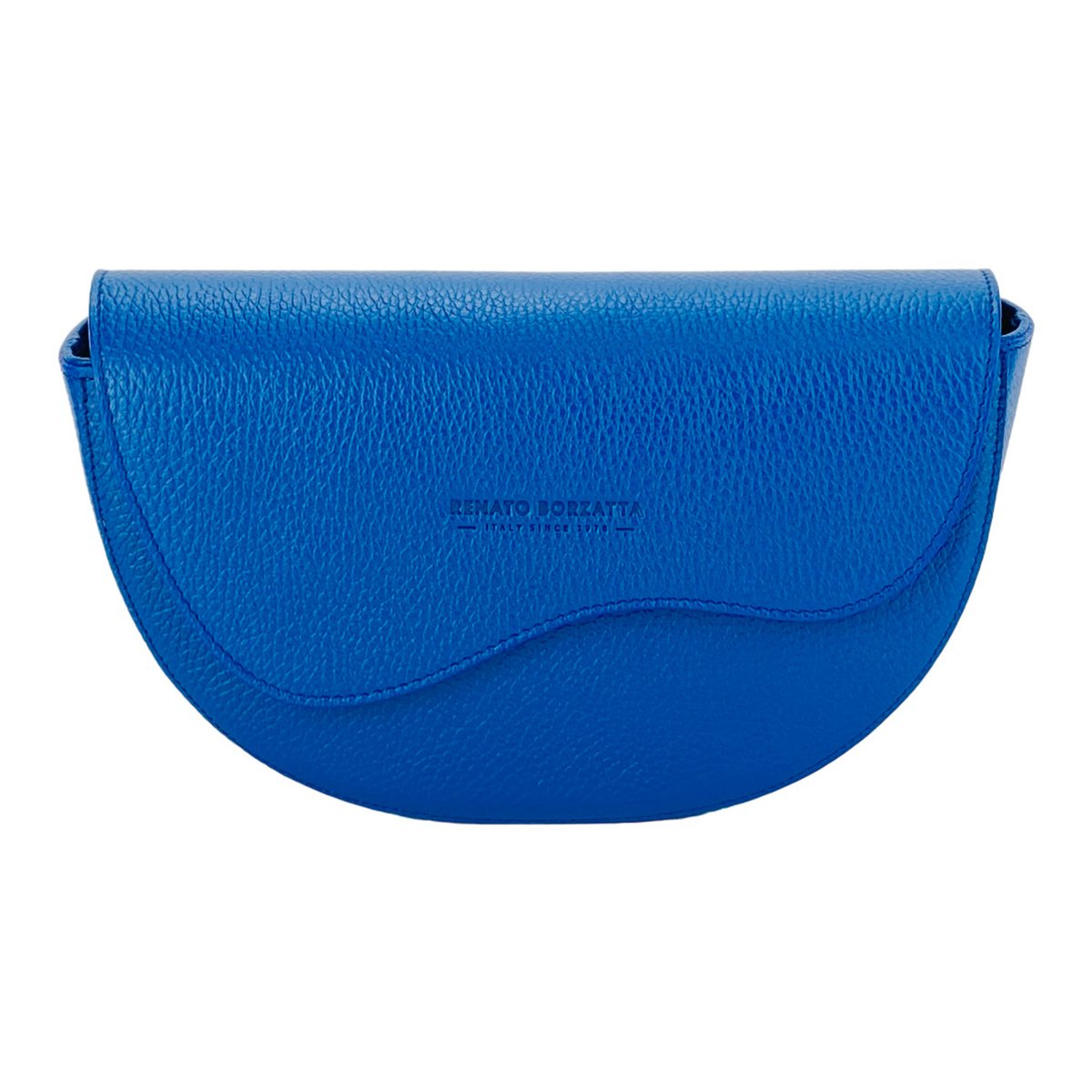 RB1027CH | Kvinders afrundet crossbody-taske i ægte læder Made in Italy. Aftagelig og justerbar skulderrem i læder. Poleret nikkeltilbehør - Kongeblå farve - Mål: 25 x 15 x 9 cm