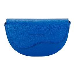 RB1027CH | Bolso bandolera redondeado para mujer en piel auténtica Made in Italy. Bandolera de piel extraíble y ajustable. Accesorios de Níquel Pulido - Color Azul Royal - Dimensiones: 25 x 15 x 9 cm