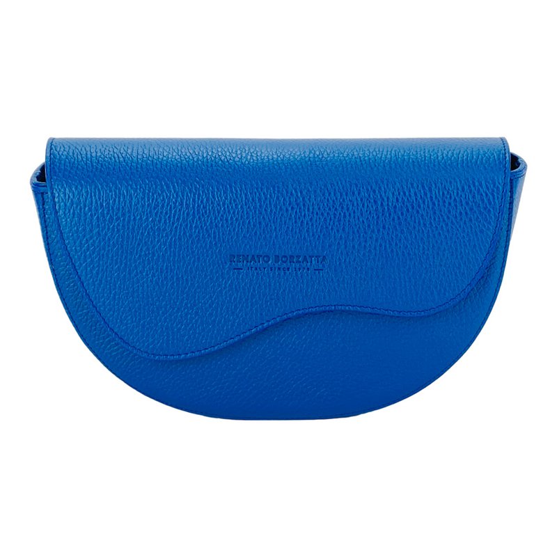 RB1027CH | Bolso bandolera redondeado para mujer en piel auténtica Made in Italy. Bandolera de piel extraíble y ajustable. Accesorios de Níquel Pulido - Color Azul Royal - Dimensiones: 25 x 15 x 9 cm