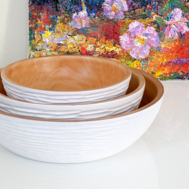 Ciotola in legno - fruttiera - insalatiera - modello Carved Low - bianca - diverse misure