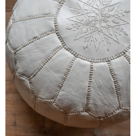 Leder Pouffe - Weiß