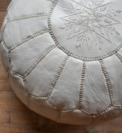 Leder Pouffe - Weiß