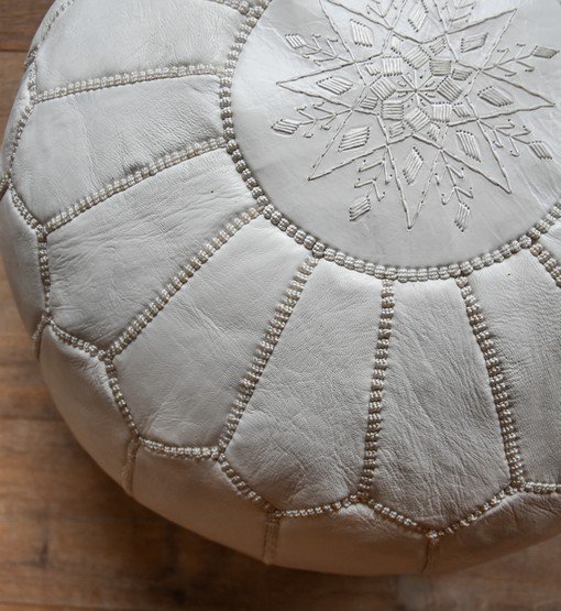 Leder Pouffe - Weiß