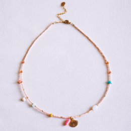 Collar Miyuki con facetas y concha - nude