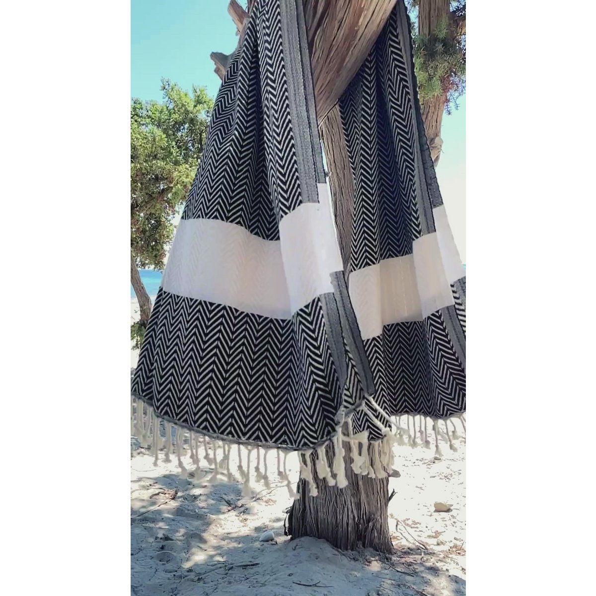 ZAYA Toalla Hammam Beach & Spa de Algodón – Compacta – Negro / Blanco - 180x100 cm