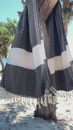ZAYA Cotton Hammam Beach & Spa Towel – Compact – Black / White - 180x100 cm