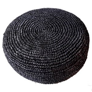 Runder schwarzer Bast-Puff - Raffia-Puff
