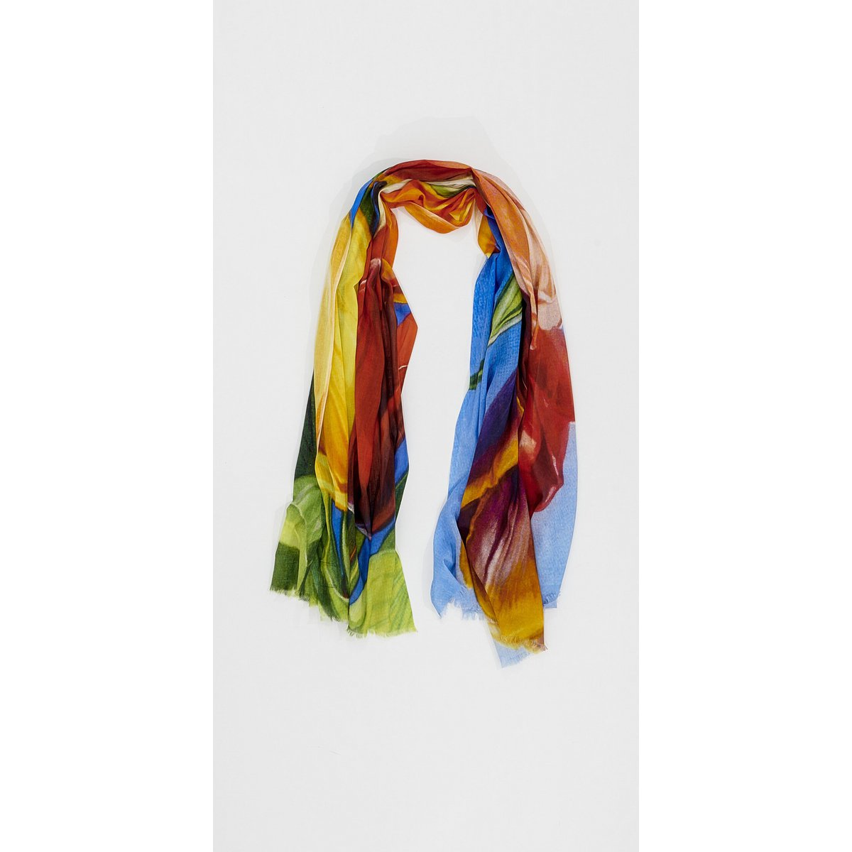 4549 – Wickelschal aus Baumwolle – Otra Cosa – Mehrfarbige Tulpen auf Blau – 4549