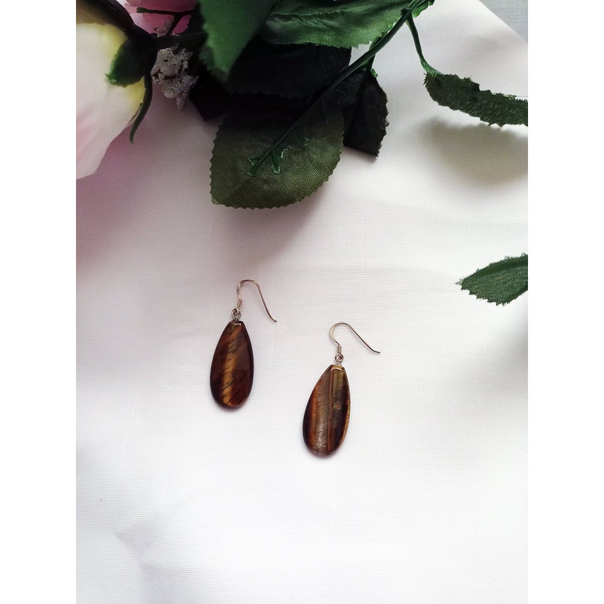 Tiger Eye Sterling Silver Earrings, Tiger Eye Teardrops, Tiger Eye Drop Earrings, Gemstone Earrings | by nlanlaVictory