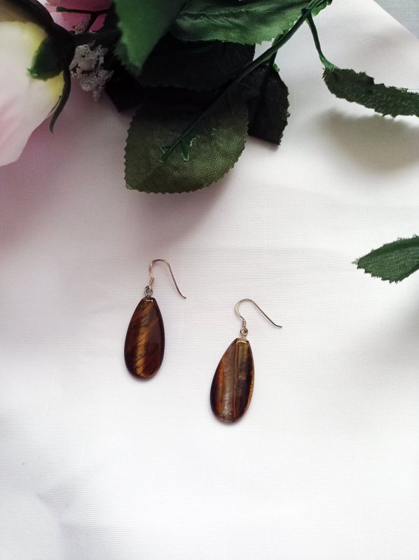 Tiger Eye Sterling Silver Earrings, Tiger Eye Teardrops, Tiger Eye Drop Earrings, Gemstone Earrings | by nlanlaVictory