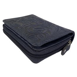 Wallet Women - Buffalo Leather - Leather - RFID - Flower Print - In 5 Colors