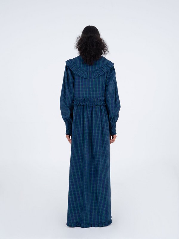 Twilight Blue Tartan pattern Maxi Dress