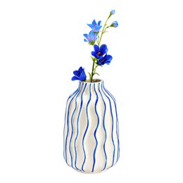 Vase striped made of ceramic, white/blue (W/H/D) 13x21x13cm