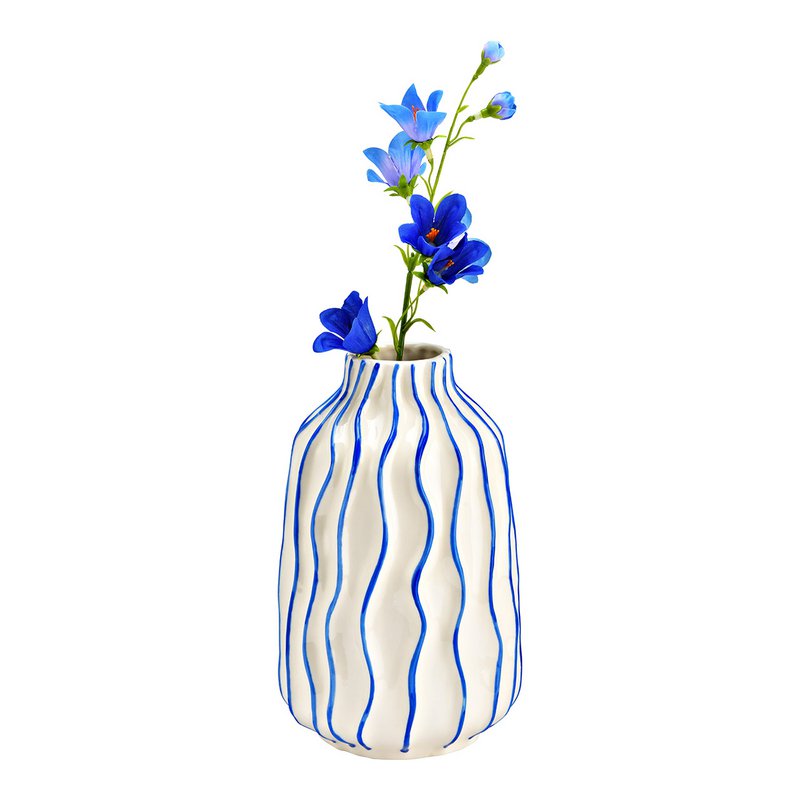 Vase striped made of ceramic, white/blue (W/H/D) 13x21x13cm