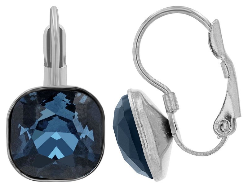 "Lia" - sieradenset, ketting (45cm) met hanger en oorbellen, roestvrij staal, zilver + donkerblauw