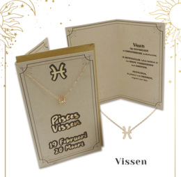 Pisces horoscope necklace, gold-tone metal, pendant with Pisces symbol, chain length 18 inches.