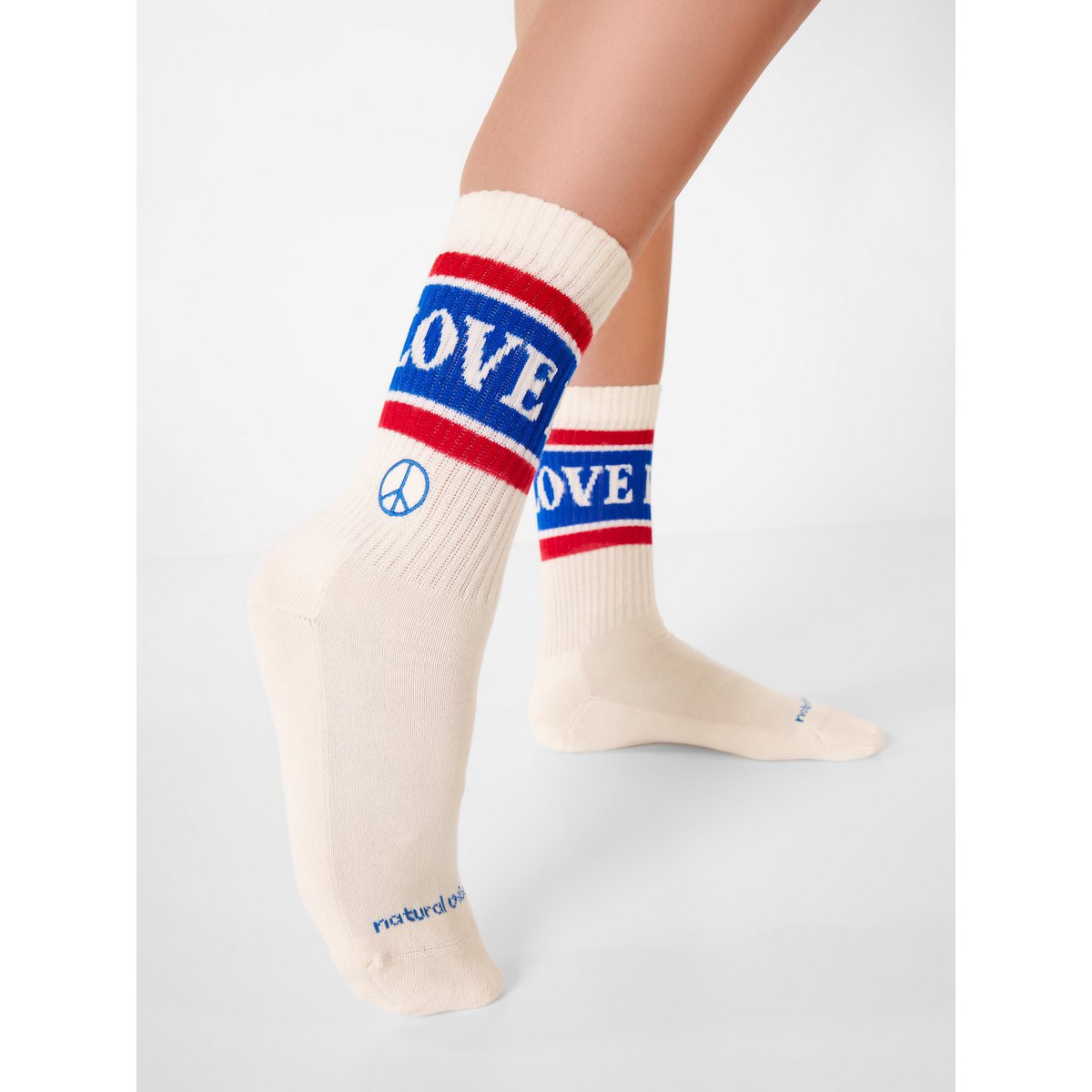Organic socks Peace & Love - tennis socks with lettering and peace symbol