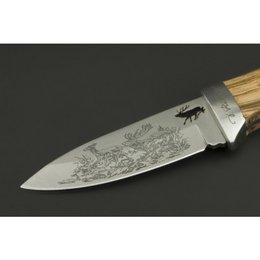 ED MAHONY Red Deer, couteau de chasse par Detlef Ritter, avec dessin d'art de 2 cerfs rouges sur la lame