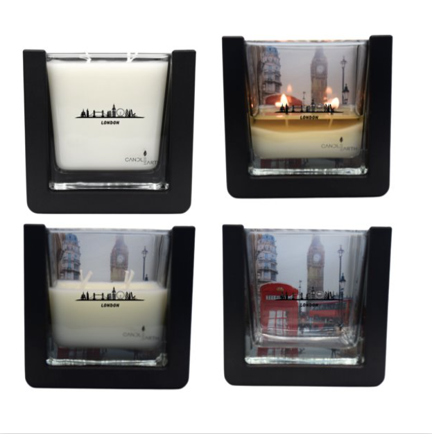 Vela perfumada sorpresa - Ciudades - Londres - 235 gr de cera de manteca de karité vegana