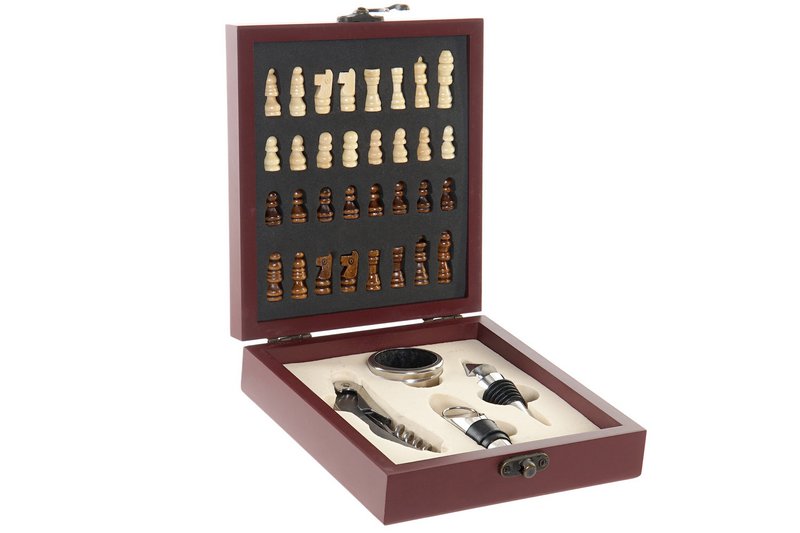 VINO SET 5 MDF INOX 15X17X4,5 AJEDREZ RC185247