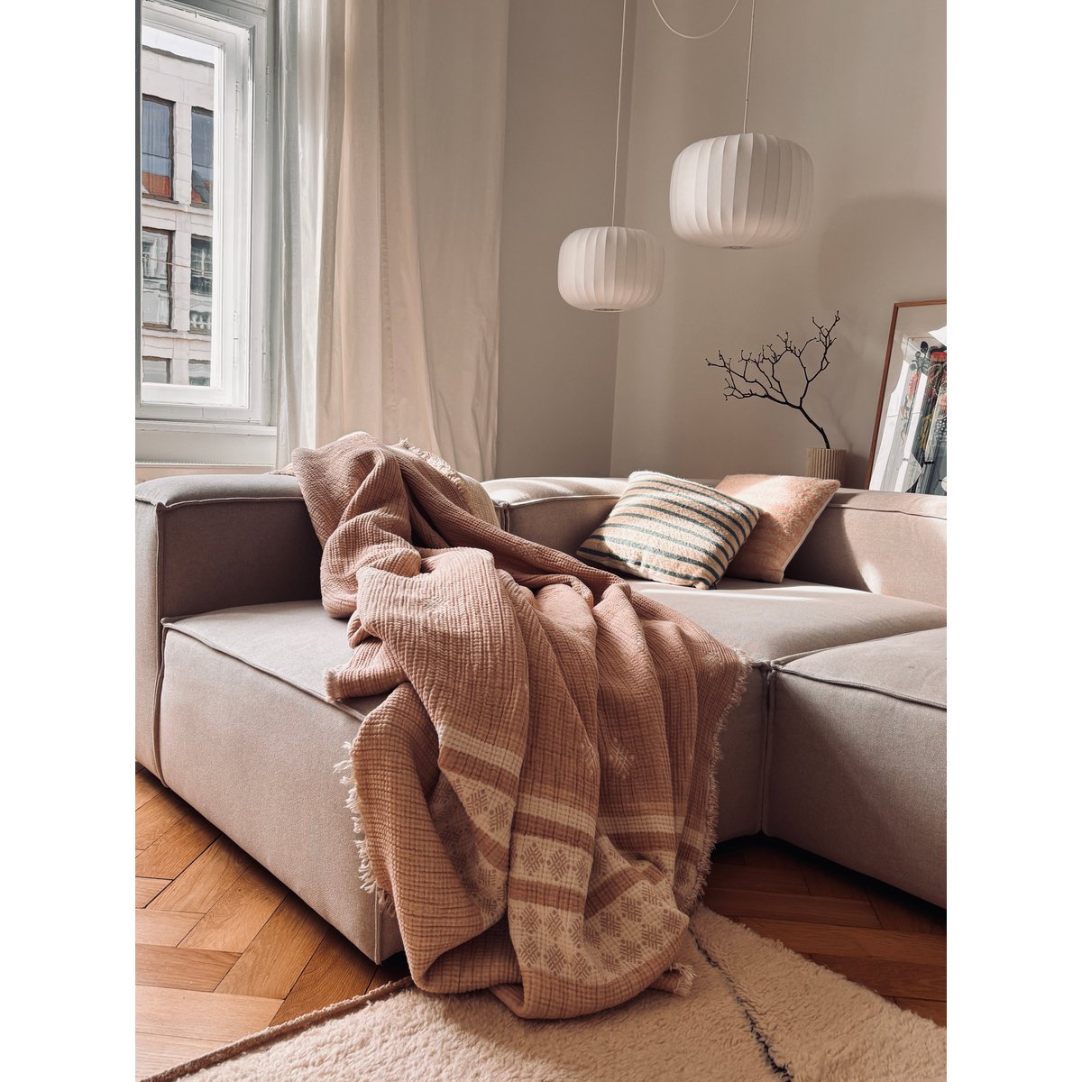 Muslin tæppe - beige-hvid - 2,20 x 2,50 m MESSE