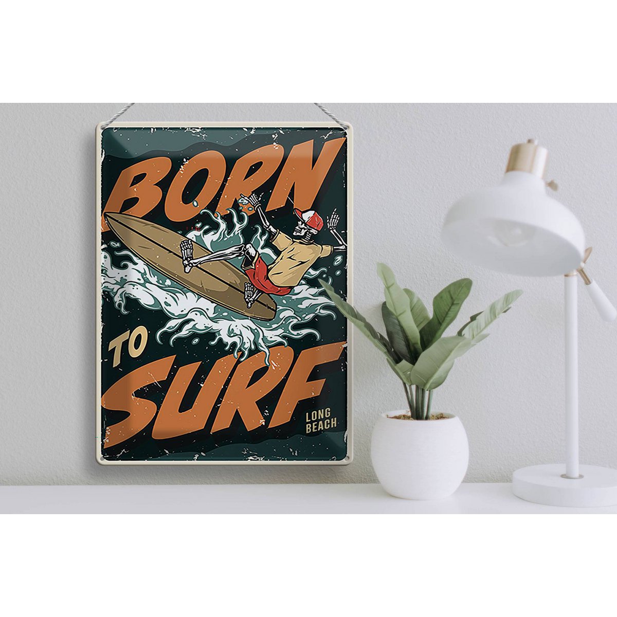 Blechschild Surfing 30x40cm Burn to surf long beach Sommer