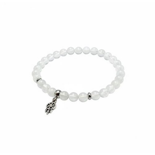 Ladies Armband White Jade 6 mm mit Traumfänger Charme