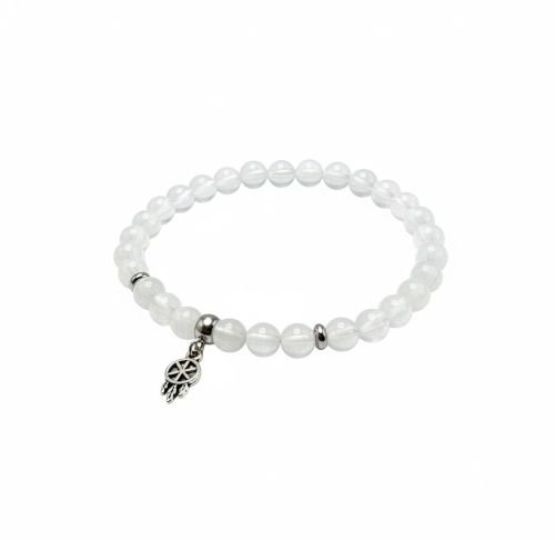 Ladies Armband White Jade 6 mm mit Traumfänger Charme