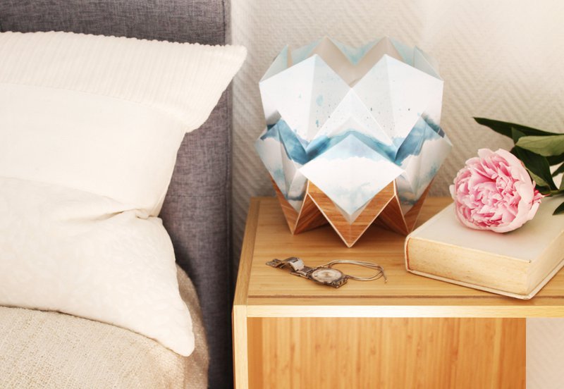 Origami Table Lamp in EcoWood and Paper - Summer Pattern - size S