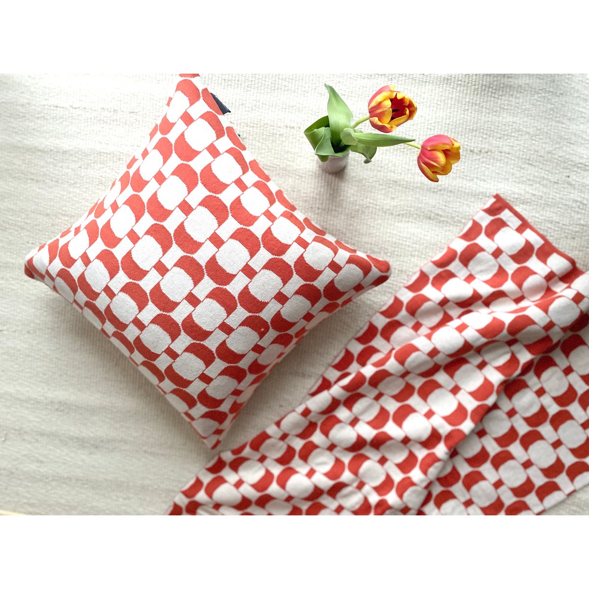 Edith Pillow-Cover Melon, Soft Jacquard Knitted Cotton