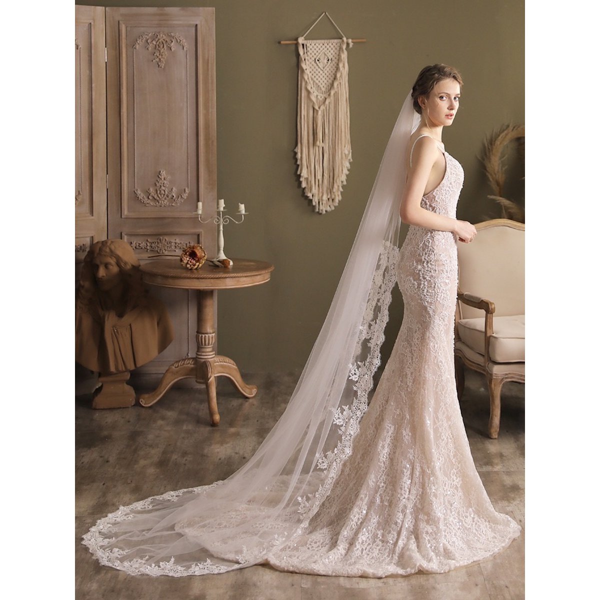 Cathedral Length Bridal Veil-Lace Edging
