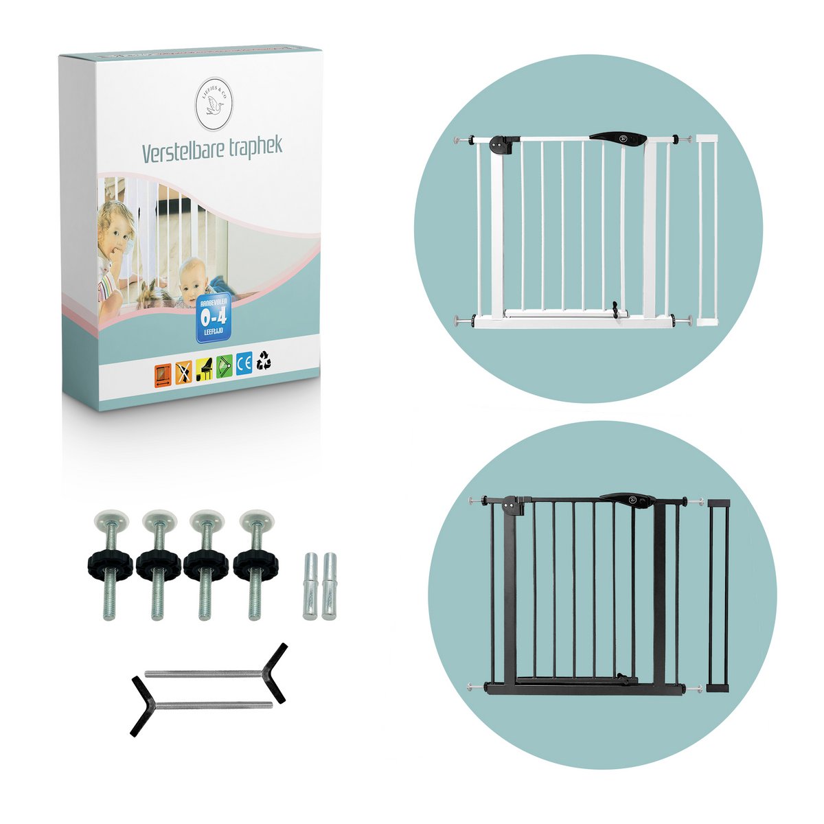 Liefjes & Co Stair Gate Without Drilling - 75 to 95 cm - Safety gates - Child gate - Clamp mounting - Black - White