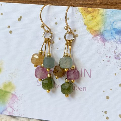 Earrings Tourmaline Cube