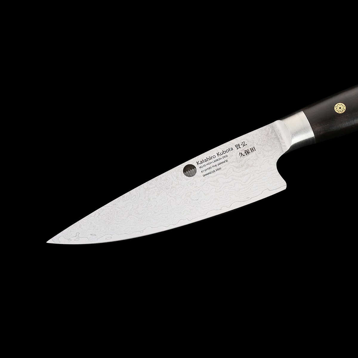 KATAHIRO KUBOTA zeis 3st. Koks-/Santoku-messenset gemaakt van damast en ebbenhouten handvat