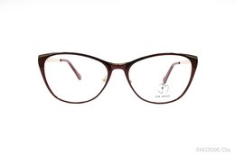 Stylish cat-eye eyeglasses in a dark brown frame with a subtle metallic accent.