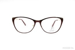 Stylish cat-eye eyeglasses in a dark brown frame with a subtle metallic accent.