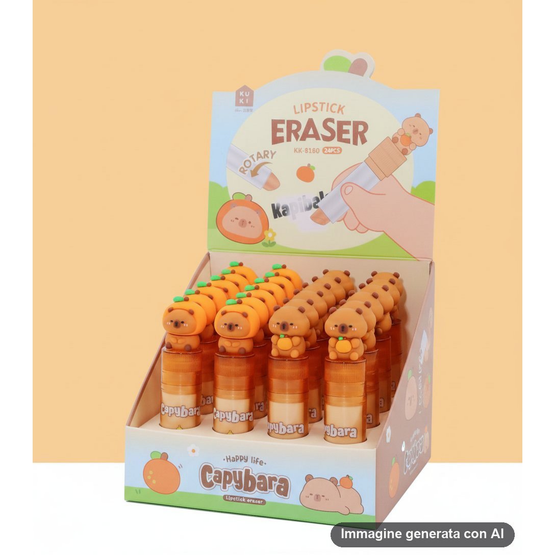 Capybara Lipstick Erasers - Kawaii Rotary 24pcs