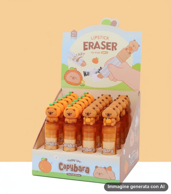 Capybara Lipstick Erasers - Kawaii Rotary 24pcs