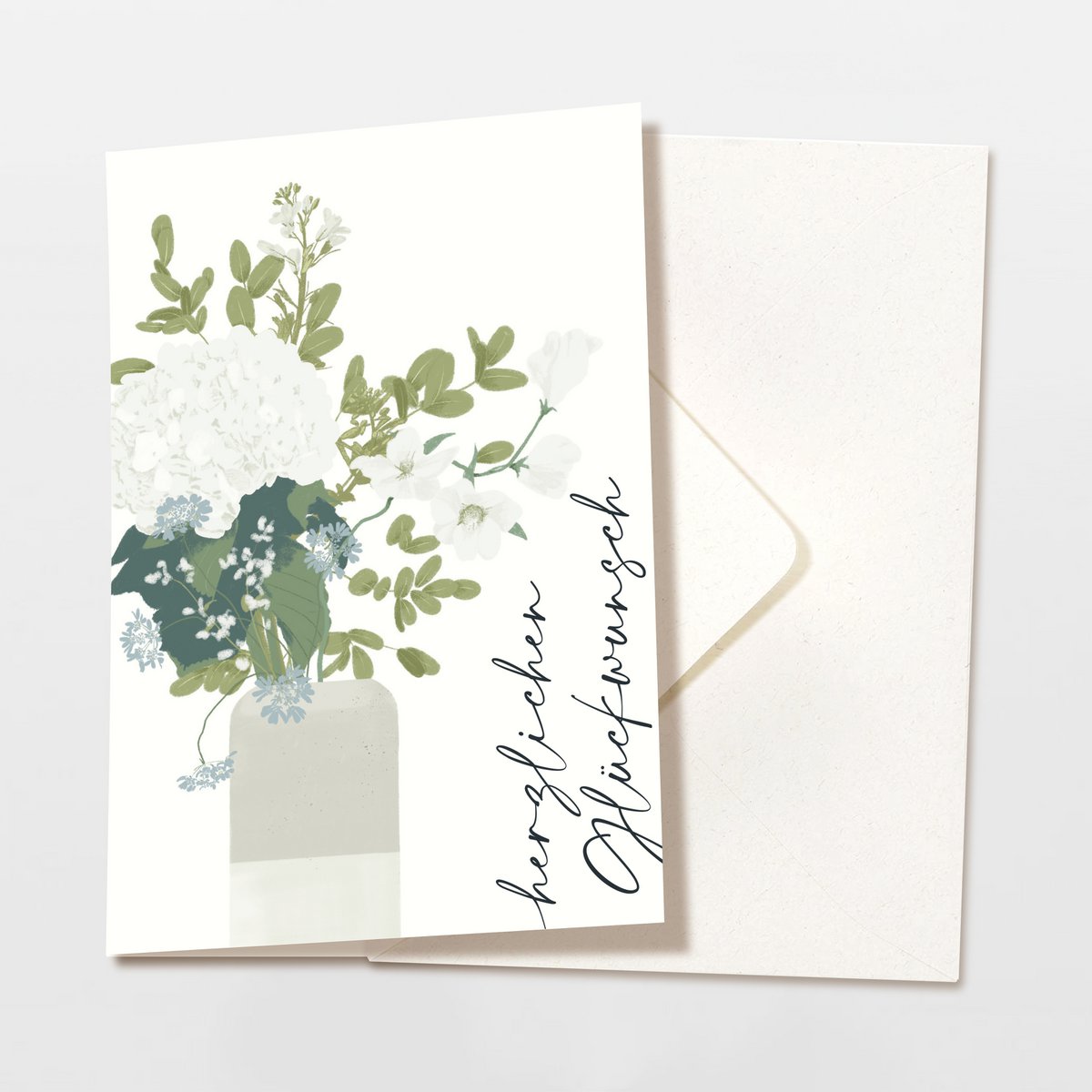 Folding card 'Congratulations' vase with flowers, including envelope