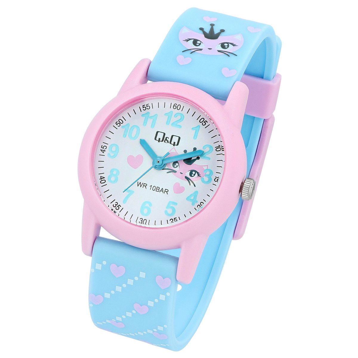 Montre pour enfants Q&Q "Cat/Heart", bracelet en résine, 10 ATM