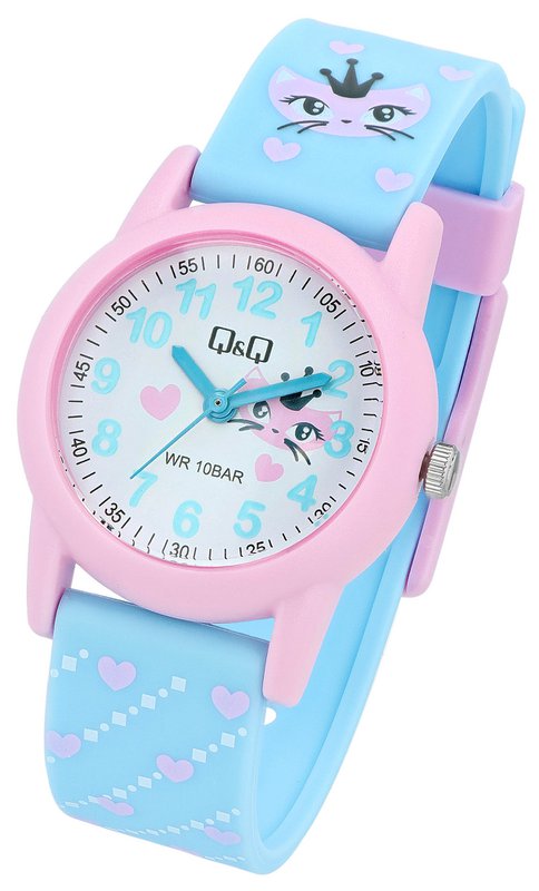 Montre pour enfants Q&Q "Cat/Heart", bracelet en résine, 10 ATM