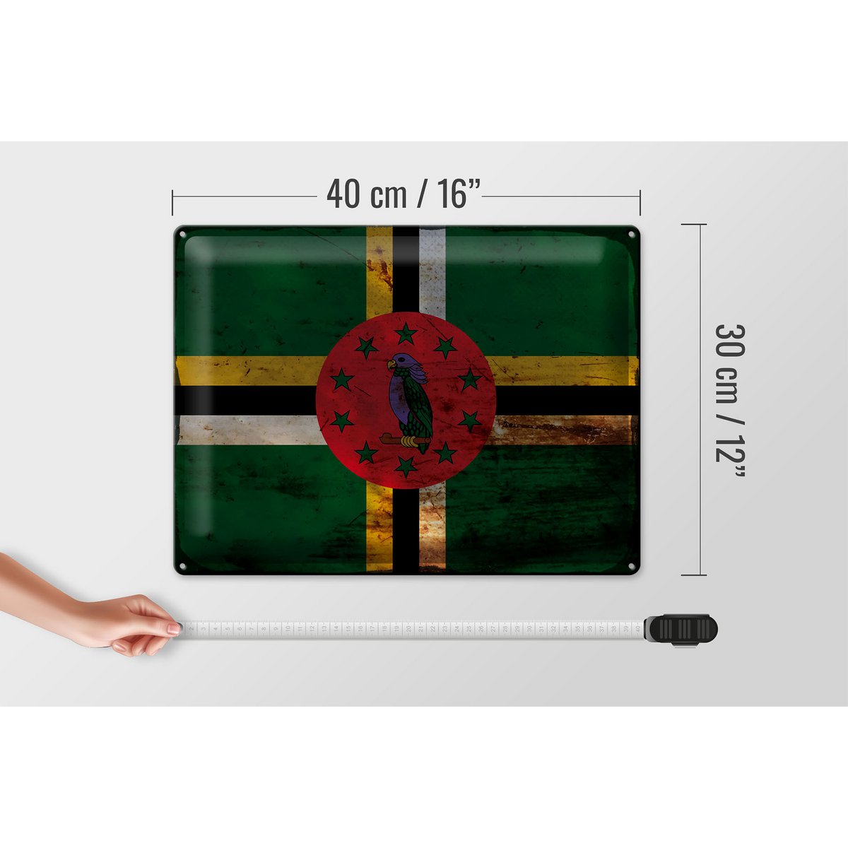 Blechschild Flagge Dominica 40x30cm Flag of Dominica Rost
