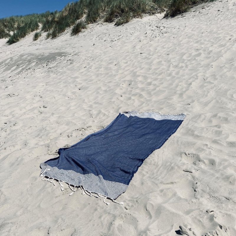 Hammam Towel Fouta Waffle Stripes - Dark Blue - 100x200cm