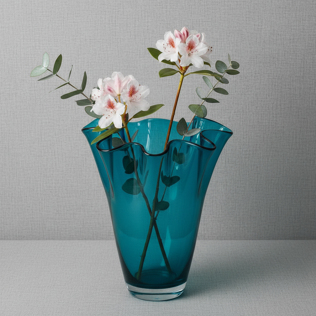 Vaso in vetro ondulato turchese da tavolo vaso in vetro verde 21 x 21 x 30 cm