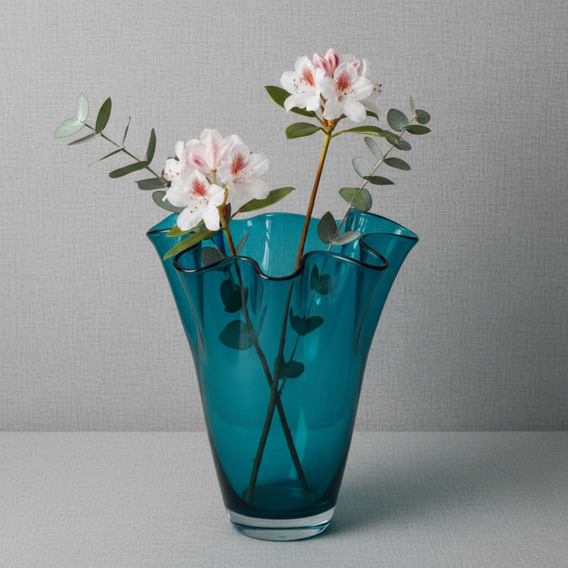 Vaso in vetro ondulato turchese da tavolo vaso in vetro verde 21 x 21 x 30 cm
