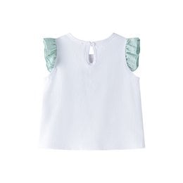 Camiseta blanca con mangas volante y jirafa rosa BGV66583